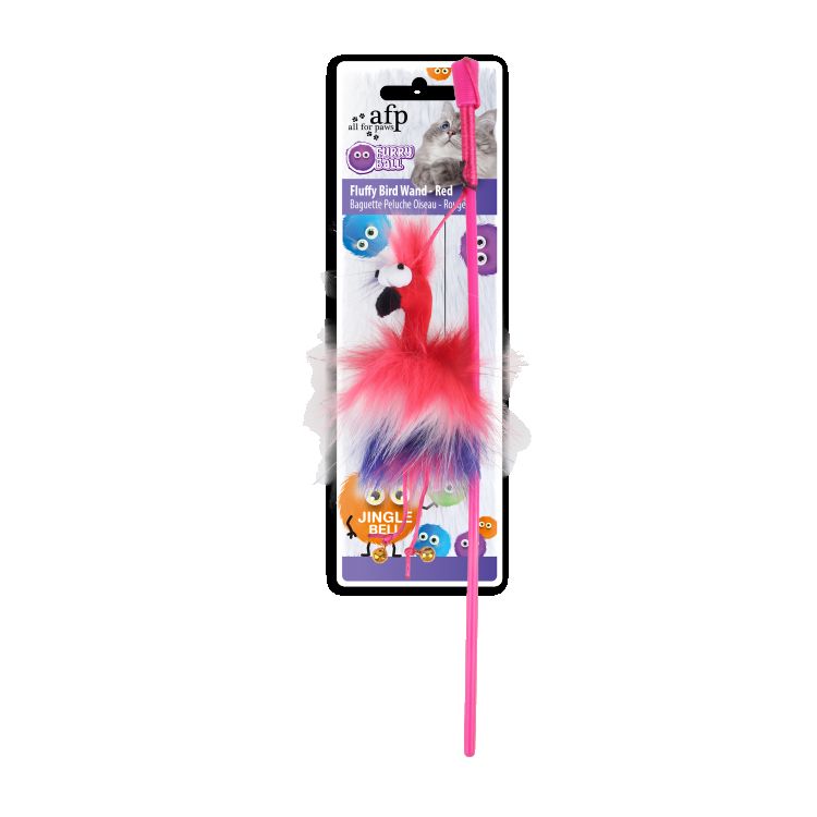 Cat Toy - Furry Ball Fluffy Bird Wand – Red_thumbnail_0