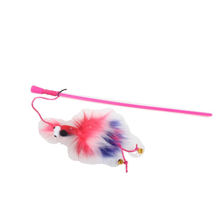 Cat Toy - Furry Ball Fluffy Bird Wand – Red_thumbnail_2