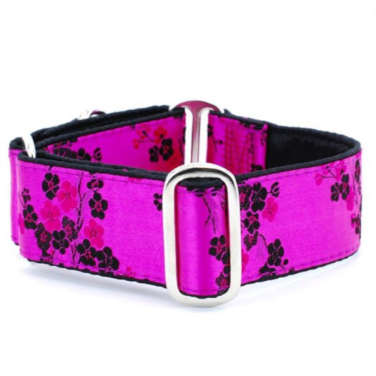 Small Satin Lined Martingale Collar - Cherry Blossoms Fuchsia_thumbnail_0