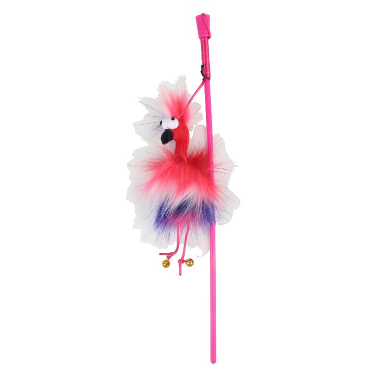 Cat Toy - Furry Ball Fluffy Bird Wand – Red_thumbnail_1