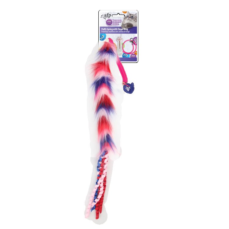 Cat Toy - Furry Ball Fluffy Spring with Finger Ring – Red_thumbnail_2
