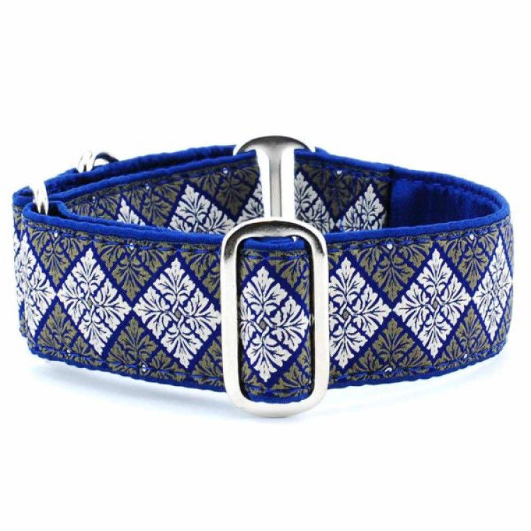 Small Satin Lined Martingale Collar - Leaf Tile Navy_thumbnail_0